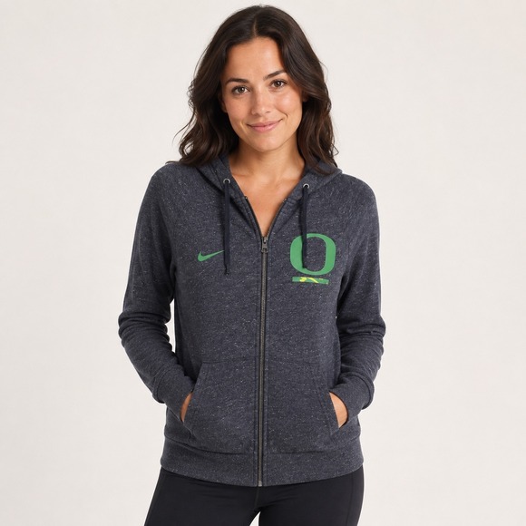 Nike Tops - Nike Oregon Ducks Women's Med Full Zip Hoodie Charcoal Grey Heathered Sweatshirt